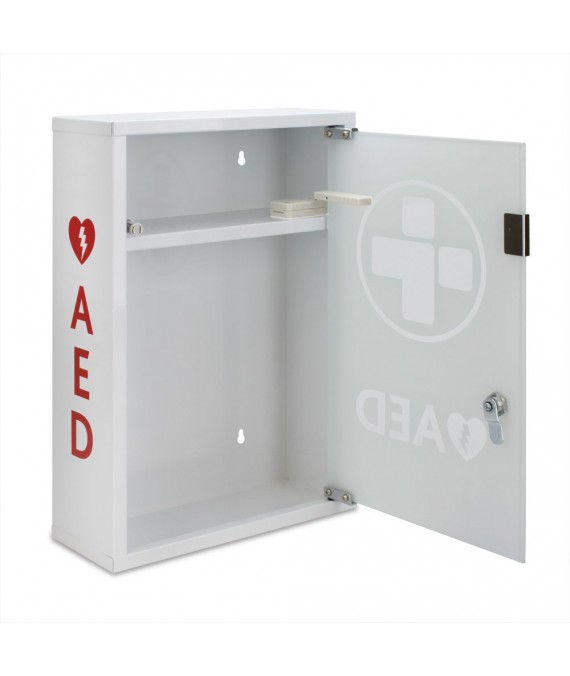 AED Alarmed Metal Cabinet with Shelf White/Glass/Alarmed