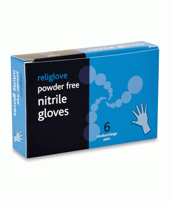 6 Pairs Nitrile Gloves in Box. Six Pairs of Nitrile gloves in Box with Perforated Lid