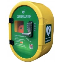 Outdoor metal defibrillator cabinet - waterproof, heated with keypad