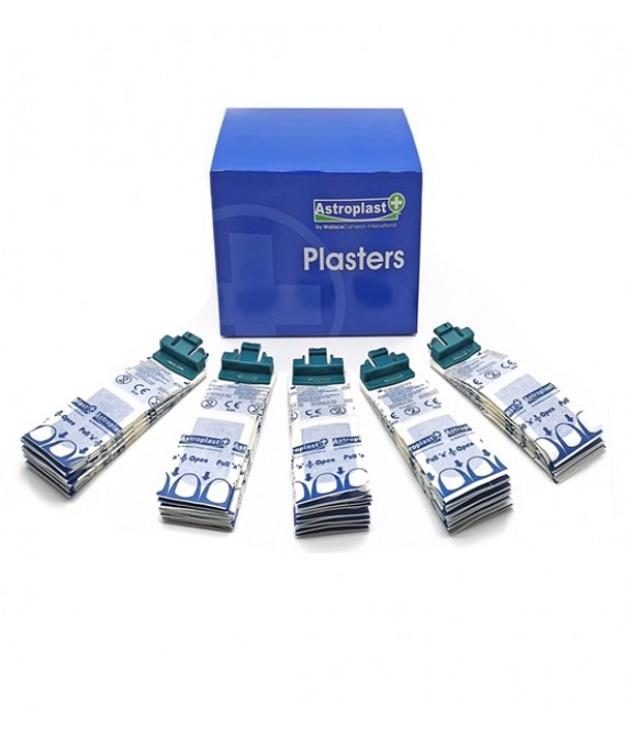 Astroplast Pilferproof Blue Detectable Plasters With GREEN Clips 7.2cm x 2.5cm (Box 15 x Clip 10)